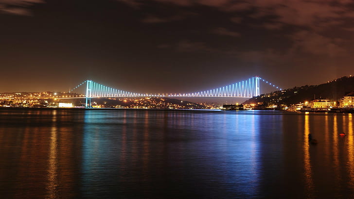 أزرق، نافورة، اسطنبول، ضوء، مسجد، ليل، تركيا، خلفية HD