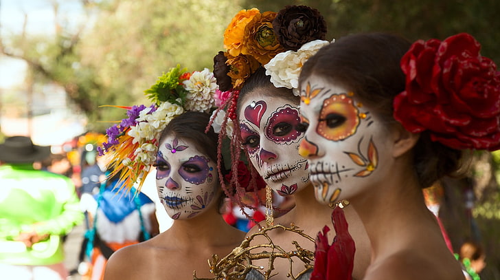 девушки, модель, макияж, Dia de los Muertos, HD обои
