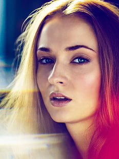 โซฟีเทอร์เนอร์คนดังนักแสดงใบหน้าผู้หญิงการแสดงภาพบุคคลนางแบบภาพบุคคลผมแดงอ้าปากมองตา, วอลล์เปเปอร์ HD HD wallpaper