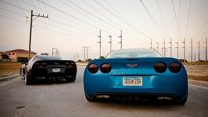 biru dan hitam Chevrolet Corvettes, Chevrolet, Corvette, mobil, Wallpaper HD