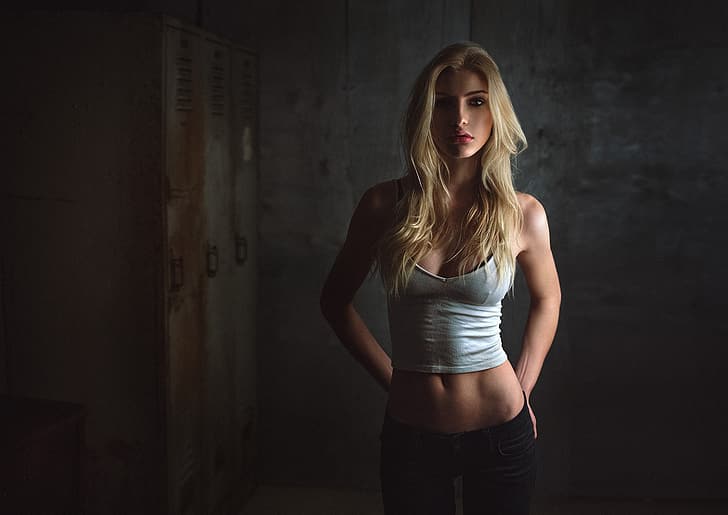 look, sexy, pose, wall, model, portrait, jeans, makeup, Mike, figure, hairstyle, blonde, twilight, beauty, is, lockers, The Photo Fiend, HD wallpaper