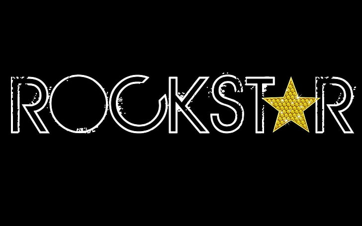 Rockstar-logotyp, logotyp, svart, typografi, digital konst, minimalism, enkel bakgrund, HD tapet