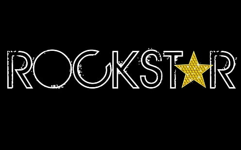 Rockstar-logotyp, logotyp, svart, typografi, digital konst, minimalism, enkel bakgrund, HD tapet HD wallpaper