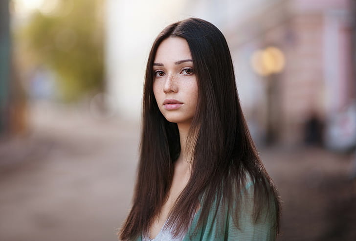 wanita, Maxim Maximov, rambut panjang, bintik-bintik, Mariya Volokh, wajah, potret, Wallpaper HD
