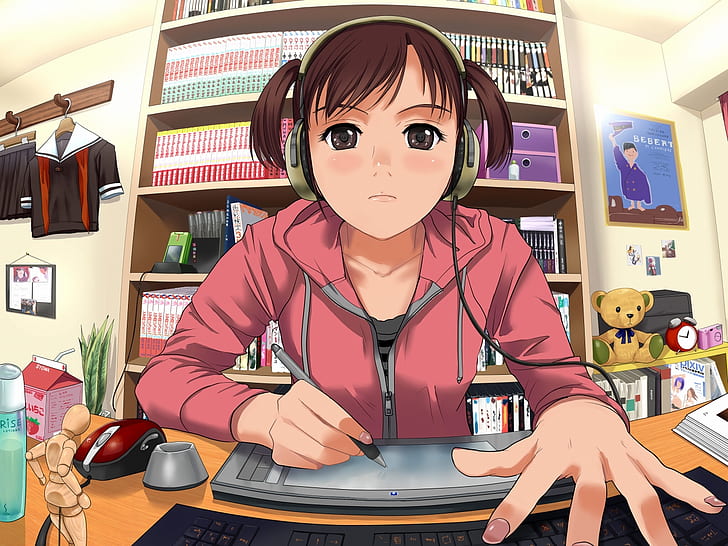 Anime Manga Headphones HD, cartoon/comic, anime, headphones, manga, HD wallpaper