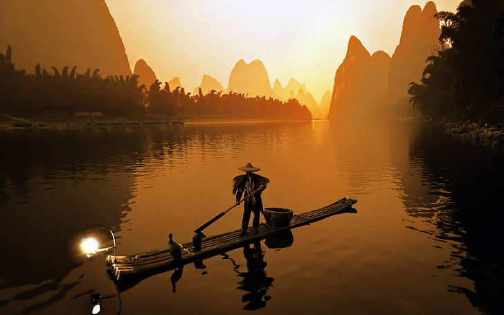 Pescatore del fiume Guilin Cina Lijiang, Sfondo HD
