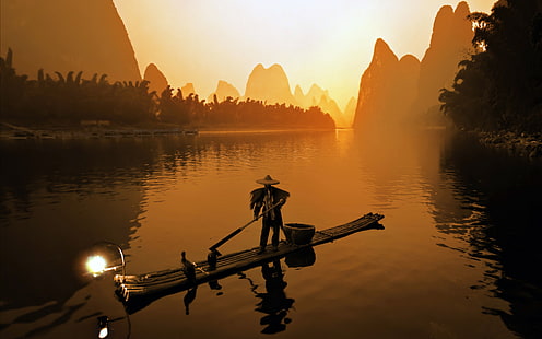 Pescatore del fiume Guilin Cina Lijiang, Sfondo HD HD wallpaper