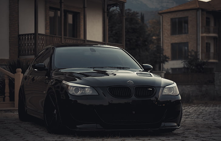 black BMW sedan, BMW, V10, E60, Atmo, HD wallpaper