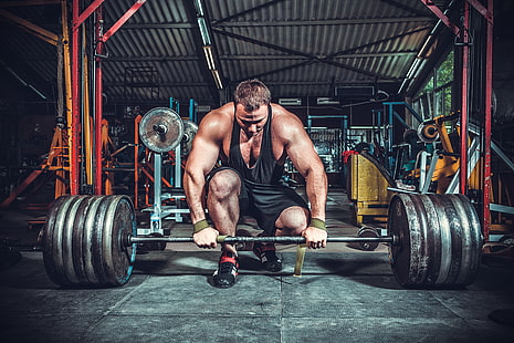 men's black tank top, pose, gym, weightlifting, HD wallpaper HD wallpaper