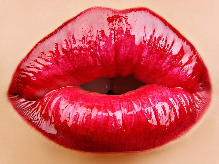 червени устни, устни, момиче, червило, целувка, HD тапет