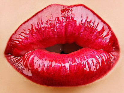 красные губы, губы, девушка, помада, поцелуй, HD обои HD wallpaper