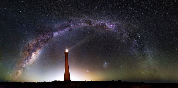 lighthouse painting, lighthouse, night sky, stars, galaxy, Milky Way, Australia, HD wallpaper HD wallpaper