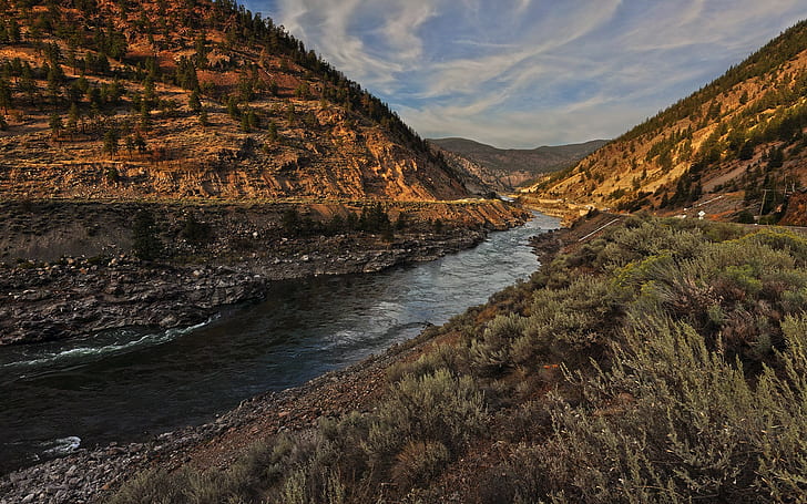 paisaje, río, camino, valle del río Thompson, Fondo de pantalla HD