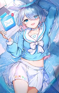 anime, anime girls, arquivo azul, vertical, arona(blue archive), deitado de costas, olhos azuis, HD papel de parede HD wallpaper