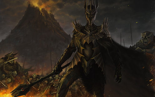 персонаж держит оружие обои, Саурон, Властелин колец, кино, фэнтези арт, HD обои HD wallpaper