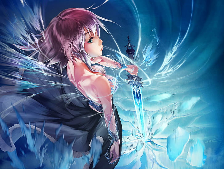 Ice Warrior, anime, beauty, black, girl, sword, beautiful, cute, white, HD  wallpaper | Wallpaperbetter