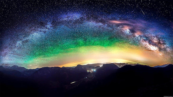 Güzel bir gece manzarası Galaxy HD Duvar Kağıdı 15, Kuzey Işıkları illüstrasyon, HD masaüstü duvar kağıdı