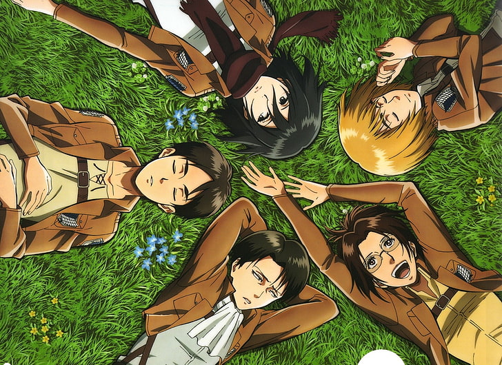 Anime, Angriff auf Titan, Armin Arlert, Eren Yeager, Hange Zoe, Levi Ackerman, Mikasa Ackerman, HD-Hintergrundbild