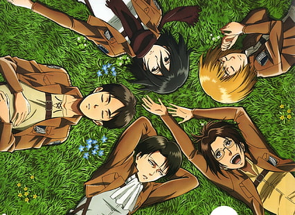 Anime, Angriff auf Titan, Armin Arlert, Eren Yeager, Hange Zoe, Levi Ackerman, Mikasa Ackerman, HD-Hintergrundbild HD wallpaper