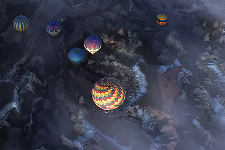 Turkey, landscape, aerial view, hot air balloons, HD wallpaper HD wallpaper