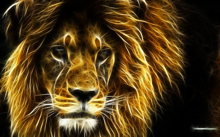 Lion, lion, Fractalius, HD wallpaper