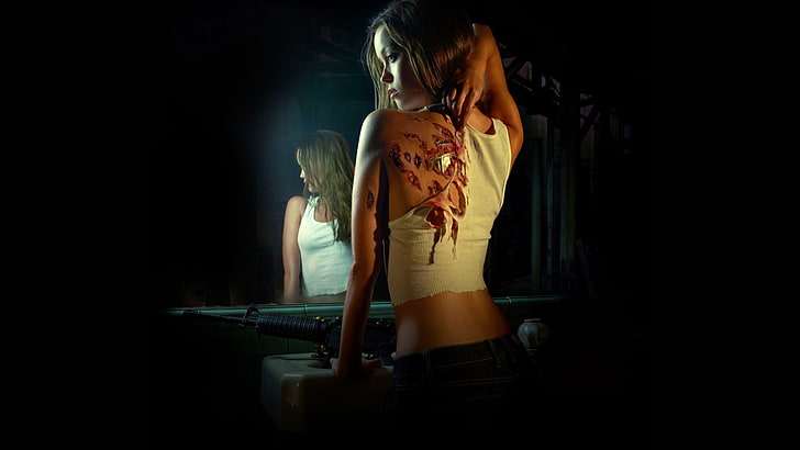 blusa sem mangas branca para mulher, Terminator Sarah Connor Chronicles, Summer Glau, m4 carbine, HD papel de parede