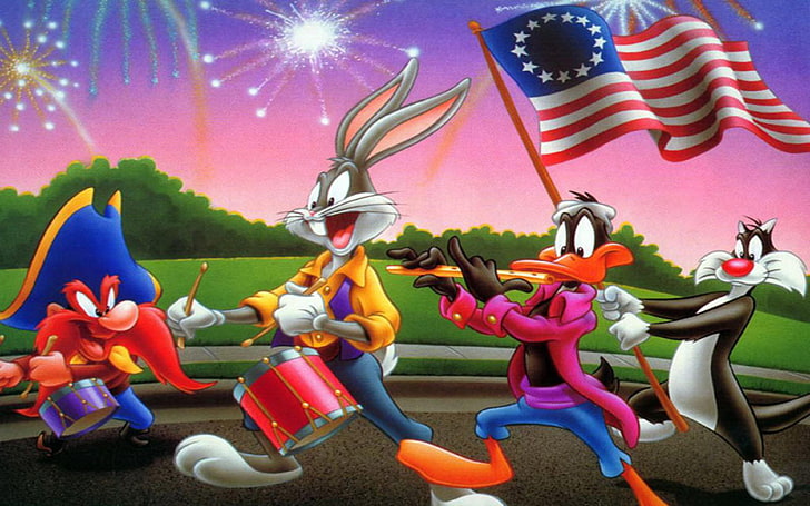 Cartoon Looney Tunes 4. Juli Yosemite Sam Bugs Bunny Daffy Duck Sylvester Die Katze Desktop-Hintergrund Hd Für Handys Und Laptops 3840 × 2400, HD-Hintergrundbild