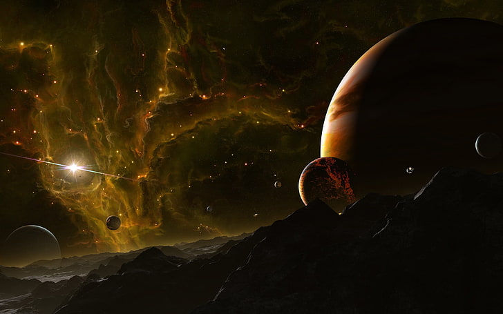 fantastic landscape-Universe HD Wallpaper, planet illustration, HD wallpaper