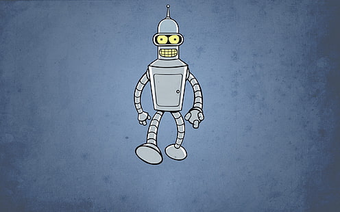 灰色のロボットの漫画のキャラクター、ベンダー、ロボット、フューチュラマ、ミニマリズム、 HDデスクトップの壁紙 HD wallpaper
