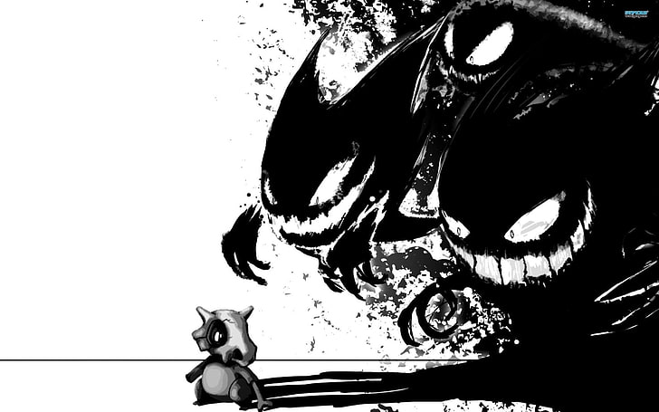illustration de crâne noir et blanc, illustrations, monochrome, Pokémon, Fond d'écran HD