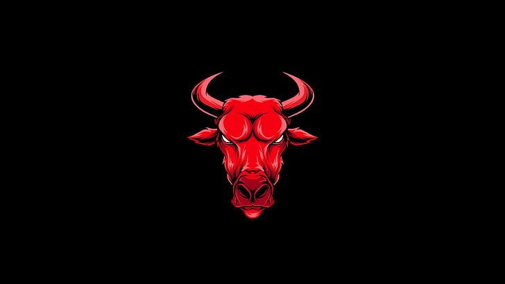 Bull, animals, minimalism, red, simple background, artwork, HD wallpaper