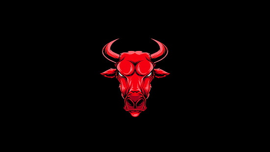 Toro, animales, minimalismo, rojo, fondo simple, ilustraciones, Fondo de pantalla HD HD wallpaper