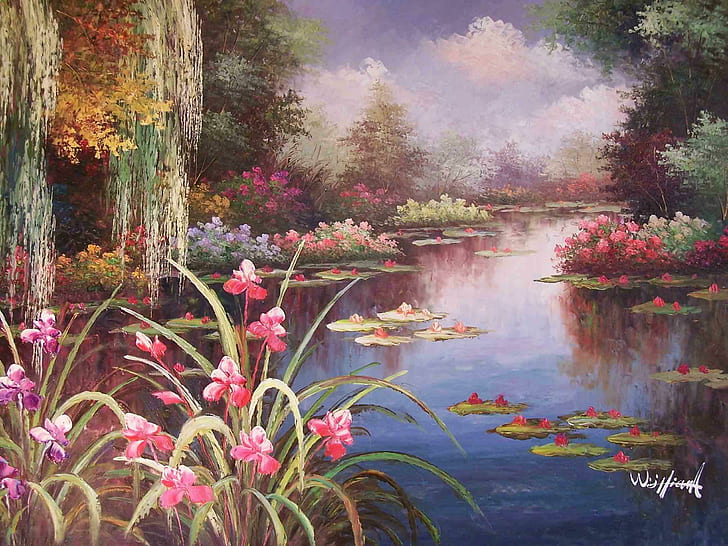 Dapatkah Anda Mendengar Kehidupan, bunga bakung, alam, kolam, taman, bunga liar, tenteram, bunga air, tanaman merambat, senja, 3d dan abstrak, Wallpaper HD