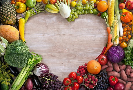 Fruits, fruits et légumes, fruits, en forme de coeur, nature morte, légumes, Fond d'écran HD HD wallpaper