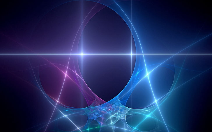 ilustracja fioletowo-niebieska, fraktal, linia, światło, połysk, Tapety HD