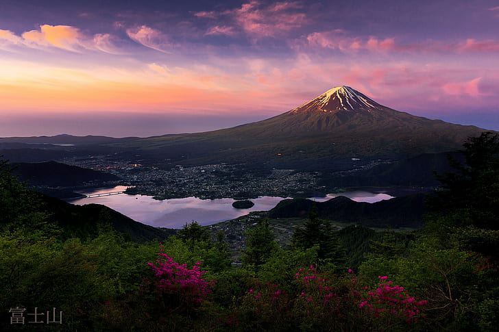 Japan, Honshu Island, Japan, Honshu Island, stratovolcano, Mountain, Fuji, morning, the first rays of, HD wallpaper