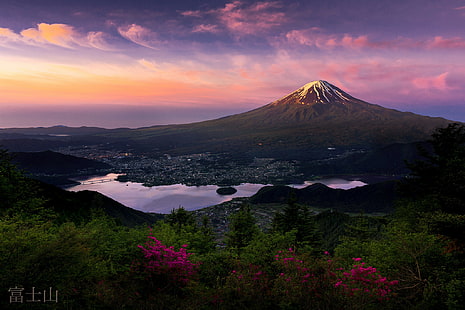 Japan, Honshu Island, Japan, Honshu Island, stratovolcano, Mountain, Fuji, morning, the first rays of, HD wallpaper HD wallpaper