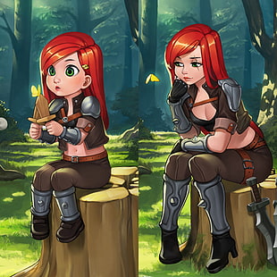 рыжеволосая женщина в коричневом топе и брюках игрового персонажа цифровые обои, Катарина, League of Legends, HD обои HD wallpaper