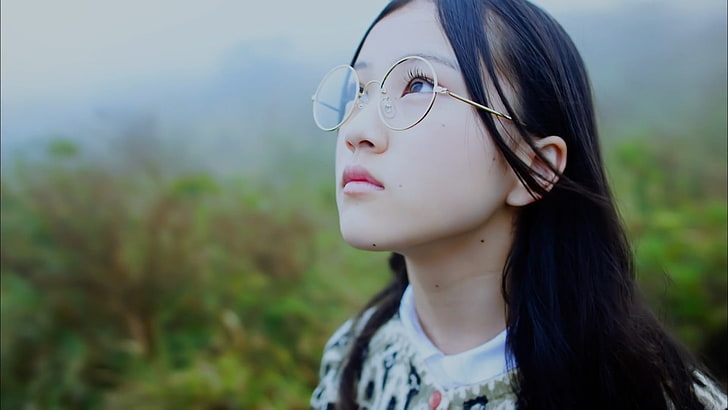 Nogizaka46, Asian, women, brunette, black hair, looking up, women with glasses, HD wallpaper