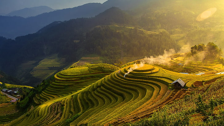 Китай красив терасиран пейзаж-Windows 10 HD W .., оризови тераси, HD тапет