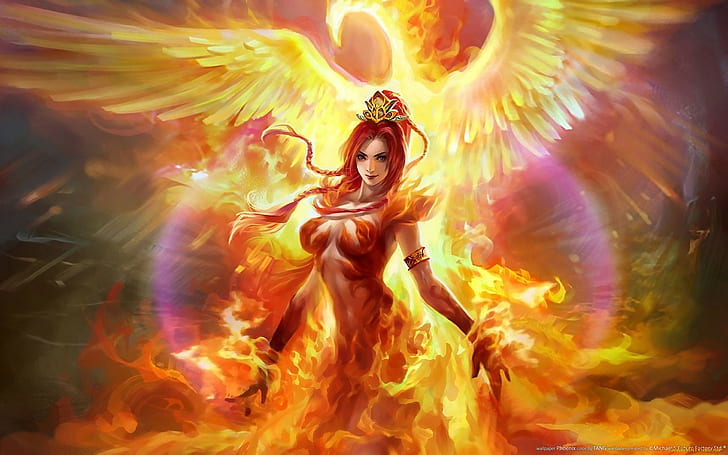 Dota 2 Character Lina Phoenix Flame Girl Fantasy Art Wallpaper Hd 1920×1200, HD wallpaper