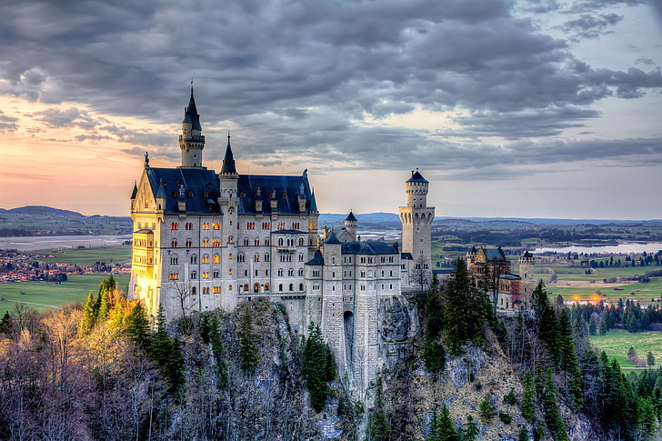 biało-niebieski zamek, Niemcy, Bawaria, Bawaria, zamek Neuschwanstein, siedziba króla Ludwika, Tapety HD
