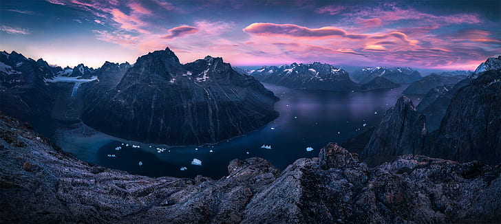 Гренландия, залив, ледники, природа, пейзаж, HD обои