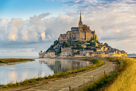 Town-Castle Tourism, Travel, Mont Saint Michel, France, HD wallpaper HD wallpaper
