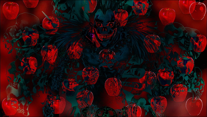 red floral plant, abstract, trippy, bright, anime, LSD, Ryuk, Death Note, apples, HD wallpaper