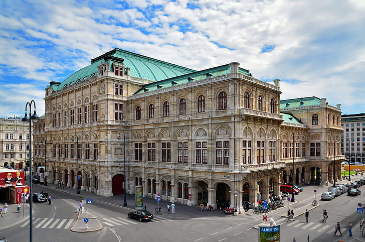 オーストリア、ウィーン、ウィーンオペラハウス、 HDデスクトップの壁紙