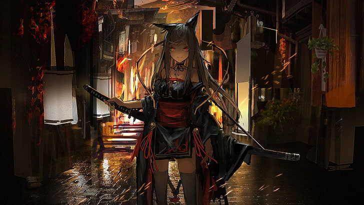 female anime character with sword illustration, manga, HD wallpaper