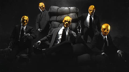 Mafia, Payday 2, Payday: The Heist, тъмен, черна чанта, пистолет, маска, HD тапет HD wallpaper