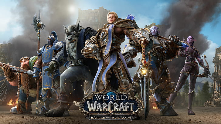 Anduin Wrynn, karya seni, Blizzard Entertainment, Draenei, Dwarfs, Genn Greymane, Night Elf, video game, warcraft, dunia warcraft, World of Warcraft: Battle for Azeroth, Wallpaper HD