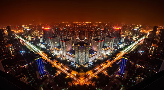 Luzes da noite, China, Horizonte, Pequim, 4K, HD papel de parede HD wallpaper